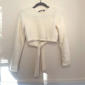 Zara | NWT Faux Fur Cutout Top in Ecru | S